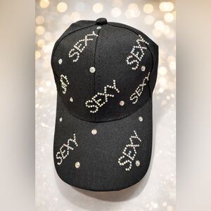 Black Rhinestone Embellished Cap